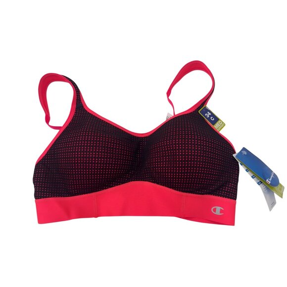 Champion Womens Med Support Sports Wireless Bra Size 34C Pink & Black - Picture 1 of 11